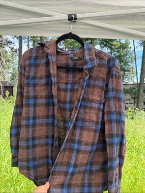 Obey Brown & Blue Plaid Lightweight Shirt Jacket